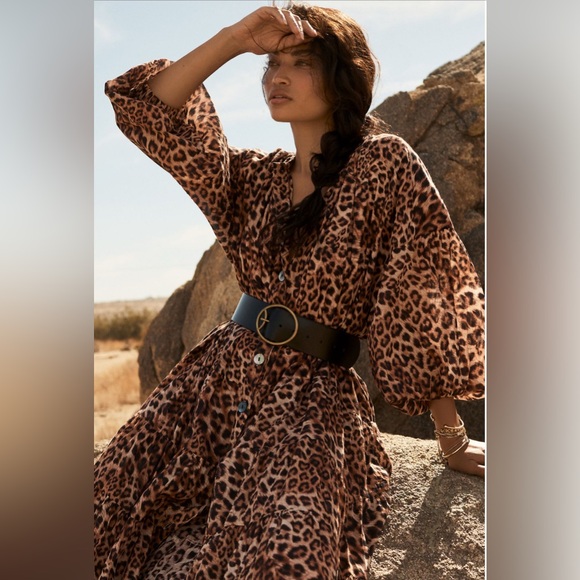 Gorgeous Anthropologie collaboration Erika Pena Leopard Print Tiered Maxi Dress - Picture 1 of 6